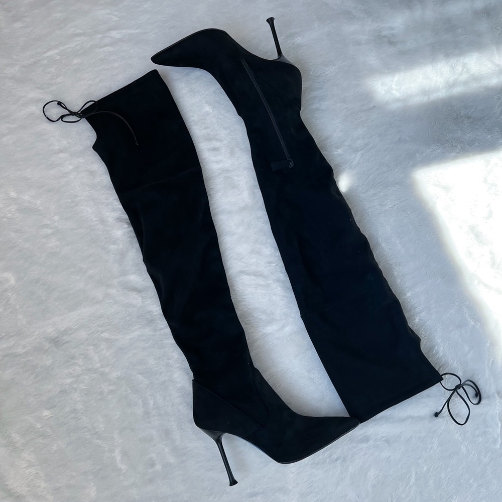 $625 Loriblu OTK Over The Knee Stretch Faux Suede Black High Heel Boots 40IT